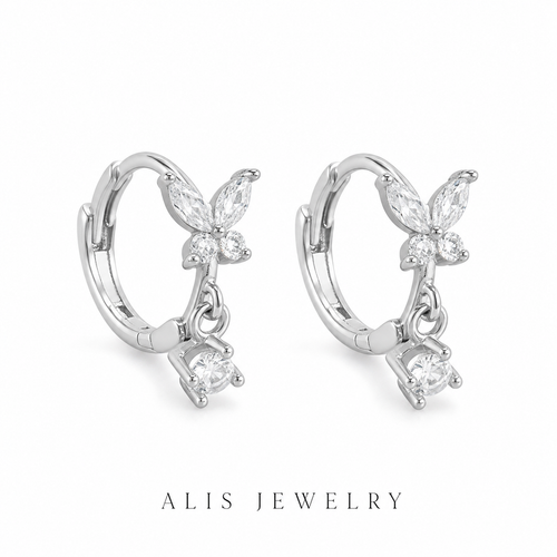 Boucles d'oreilles papillon zircon argent 925 - Alis Jewelry - fond blanc