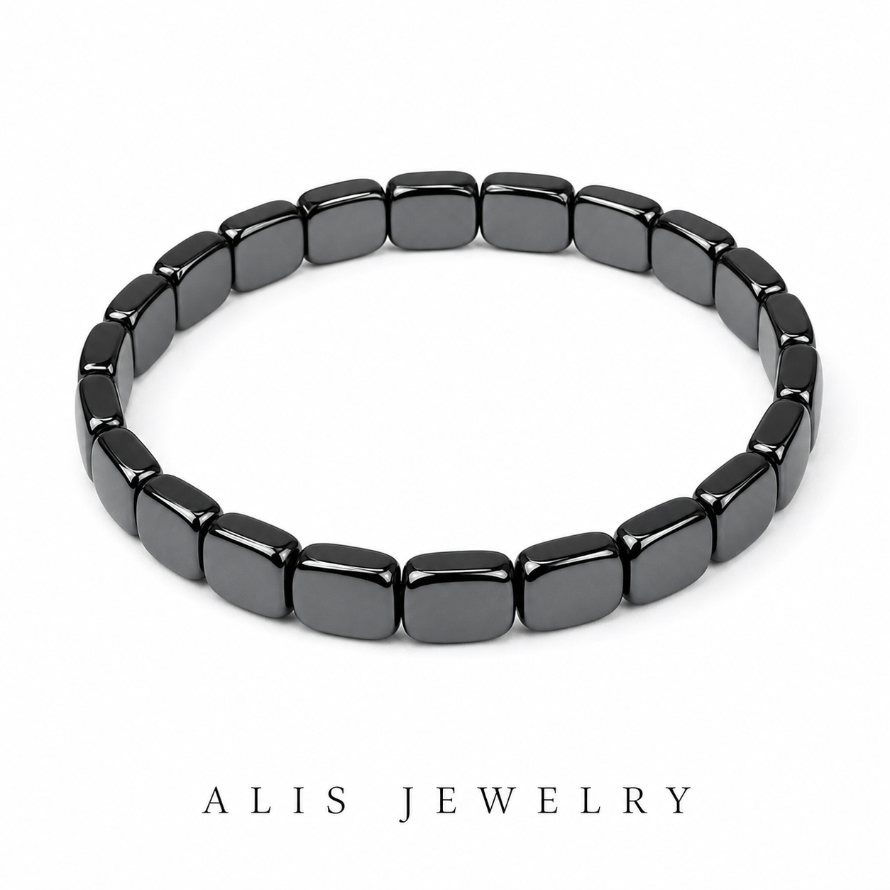 bracelet perles hématite homme - Alis Jewelry - fond blanc