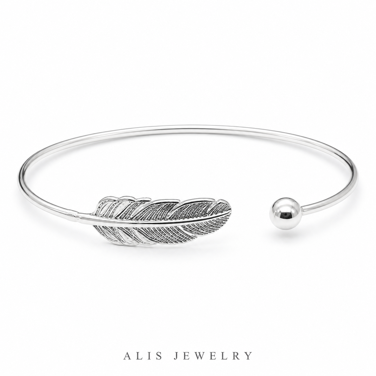 Bracelet manchette plume d'ange argent 925 - Alis Jewelry - fond blanc