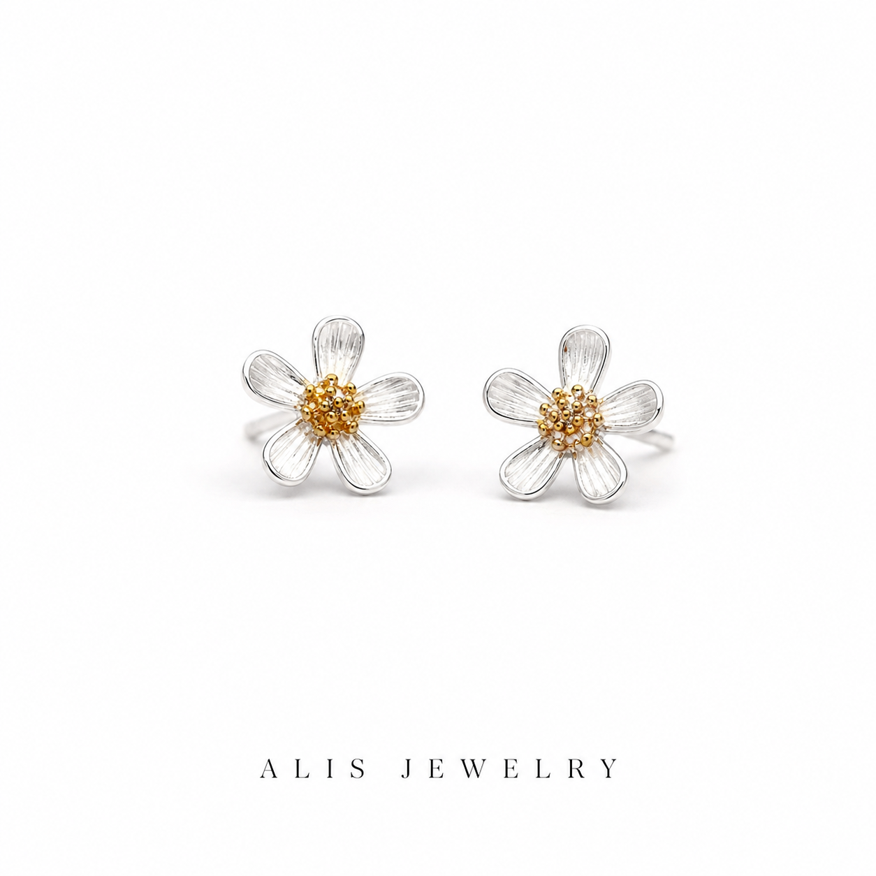 boucles d'oreilles fleur simple argent 925 - Alis Jewelry - fond blanc