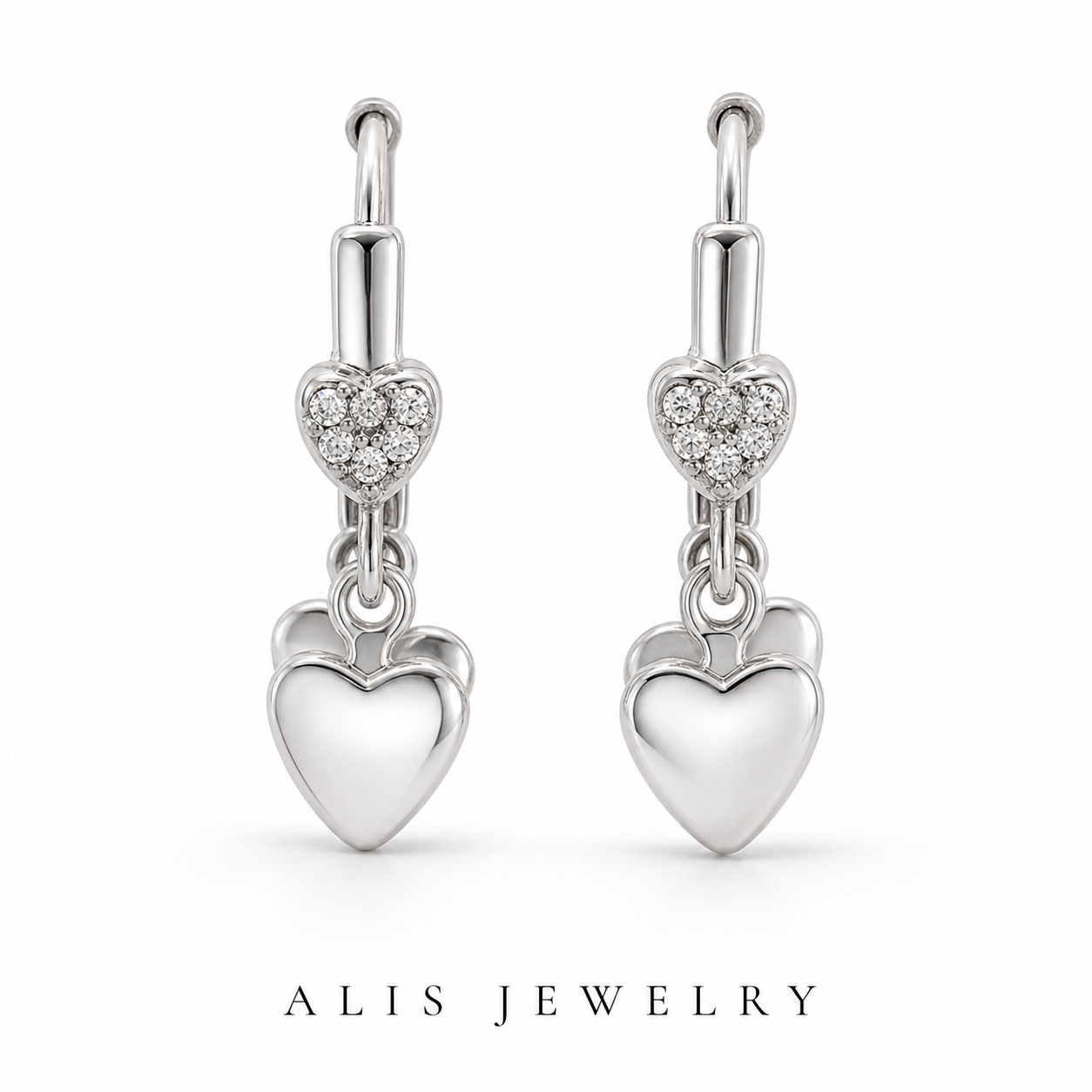 boucles d'oreilles cœur zircon argent 925 - Alis Jewelry - fond blanc