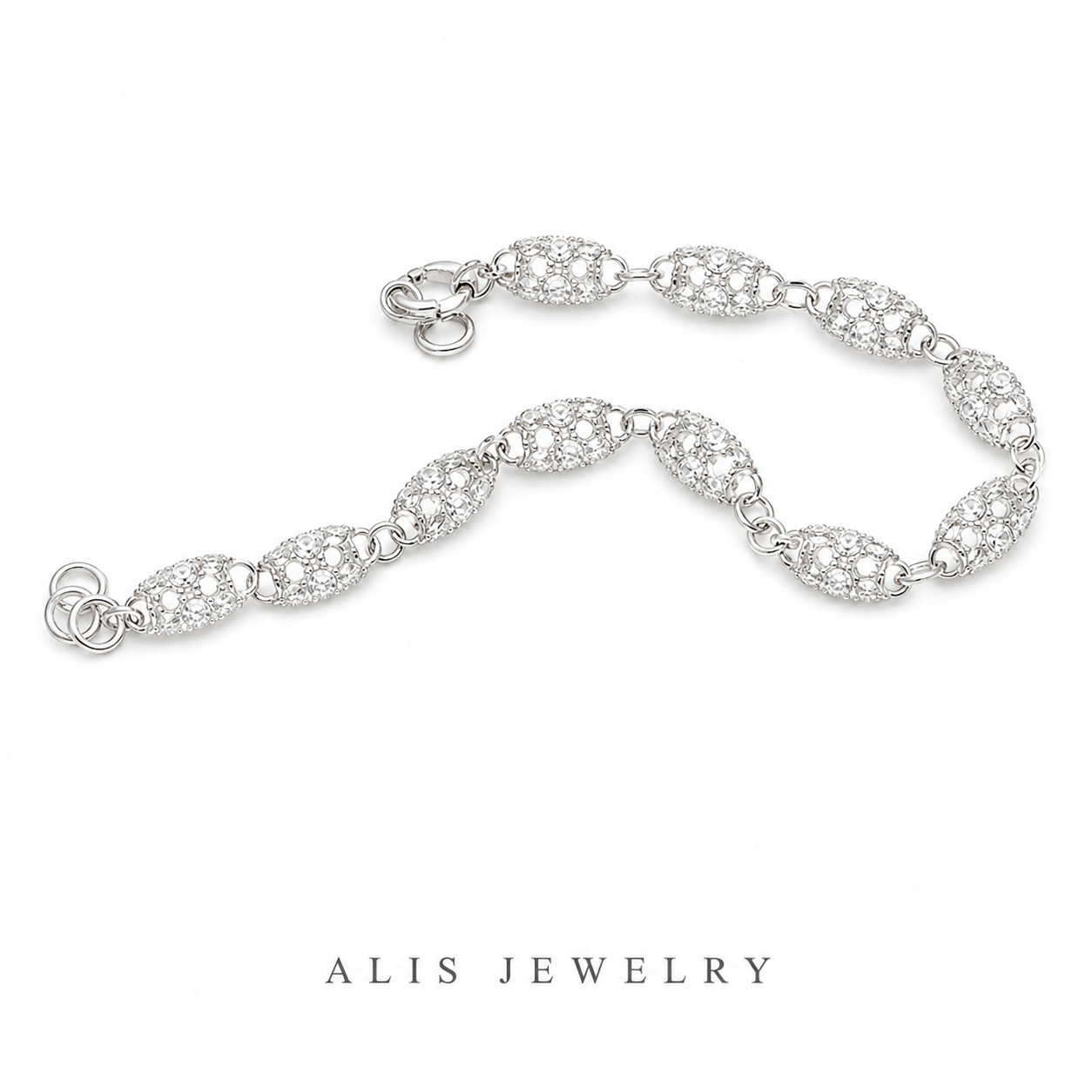 Bracelet chaîne géométrique zircon argent 925 - Alis Jewelry - fond blanc