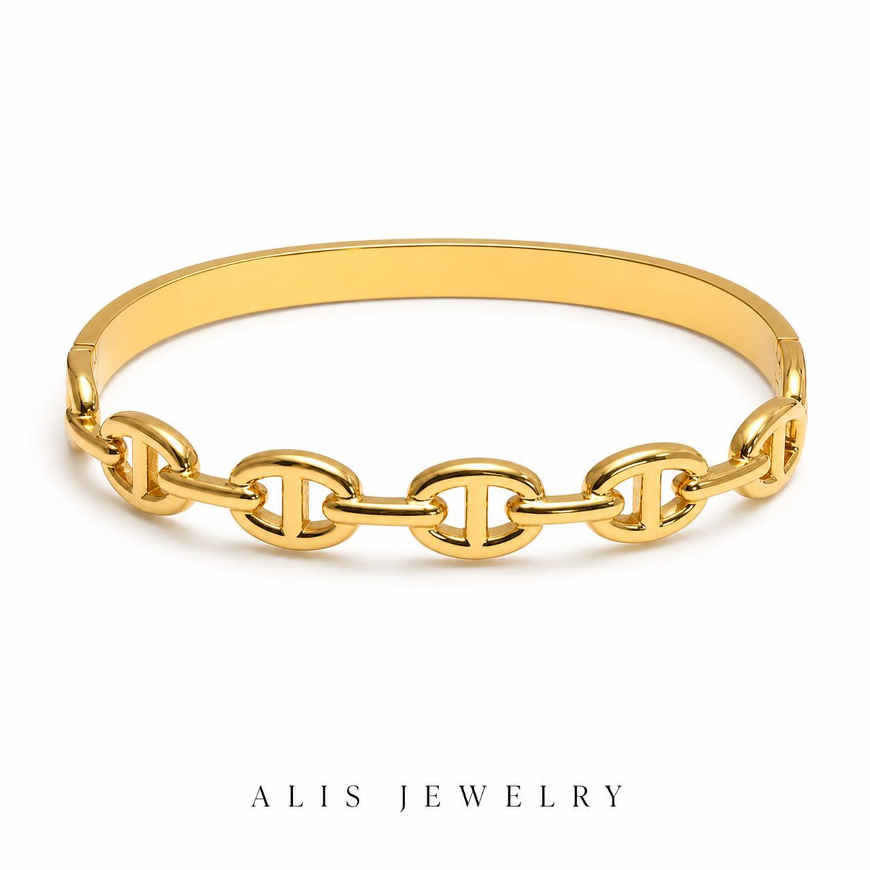 bracelet jonc bouton acier doré - Alis Jewelry - fond blanc
