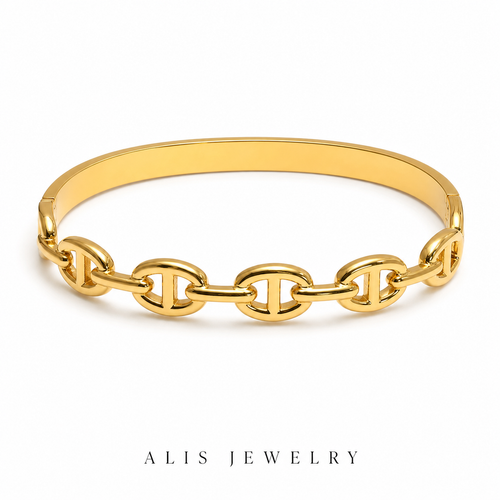 bracelet jonc bouton acier doré - Alis Jewelry - fond blanc
