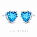 Boucles d'oreilles cœur zircon bleu argent 925 - Alis Jewelry - fond blanc