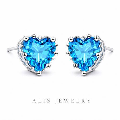 925 Silver Blue Zircon Heart Earrings