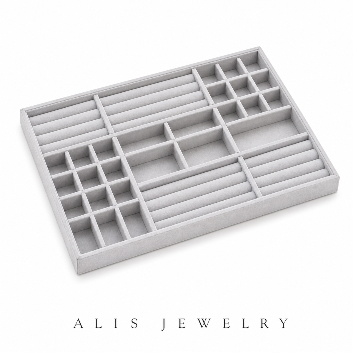 Plateau à bijoux velours — Grilles modulables - Alis Jewelry - fond blanc