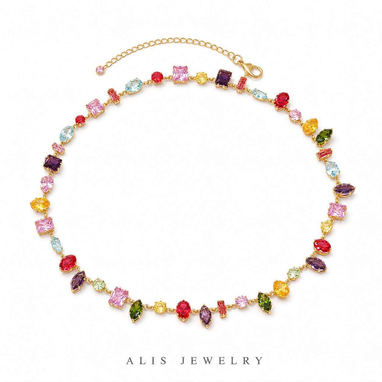Parure arc-en-ciel plaqué or - Alis Jewelry - Collier plaqué or - fond blanc