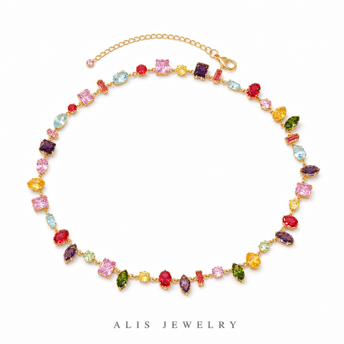 Parure arc-en-ciel plaqué or - Alis Jewelry - Collier plaqué or - fond blanc