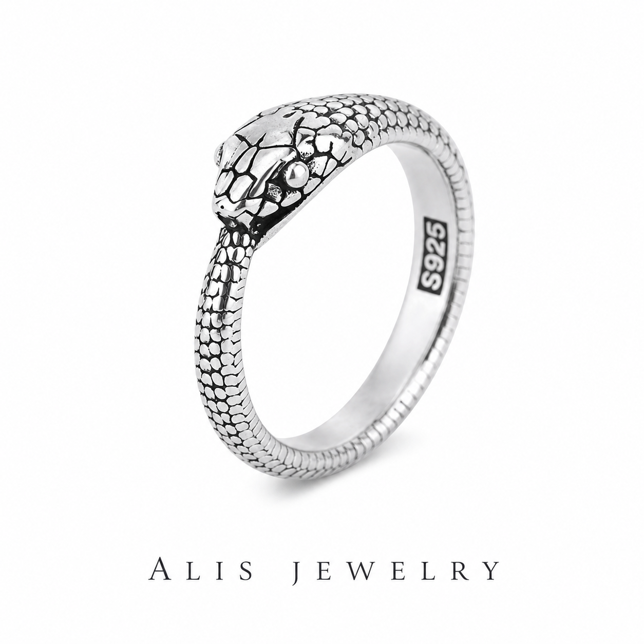 Bague serpent ajustable argent - Alis Jewelry - fond blanc