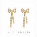 boucles d'oreilles nœud doré strass - Alis Jewelry - fond blanc
