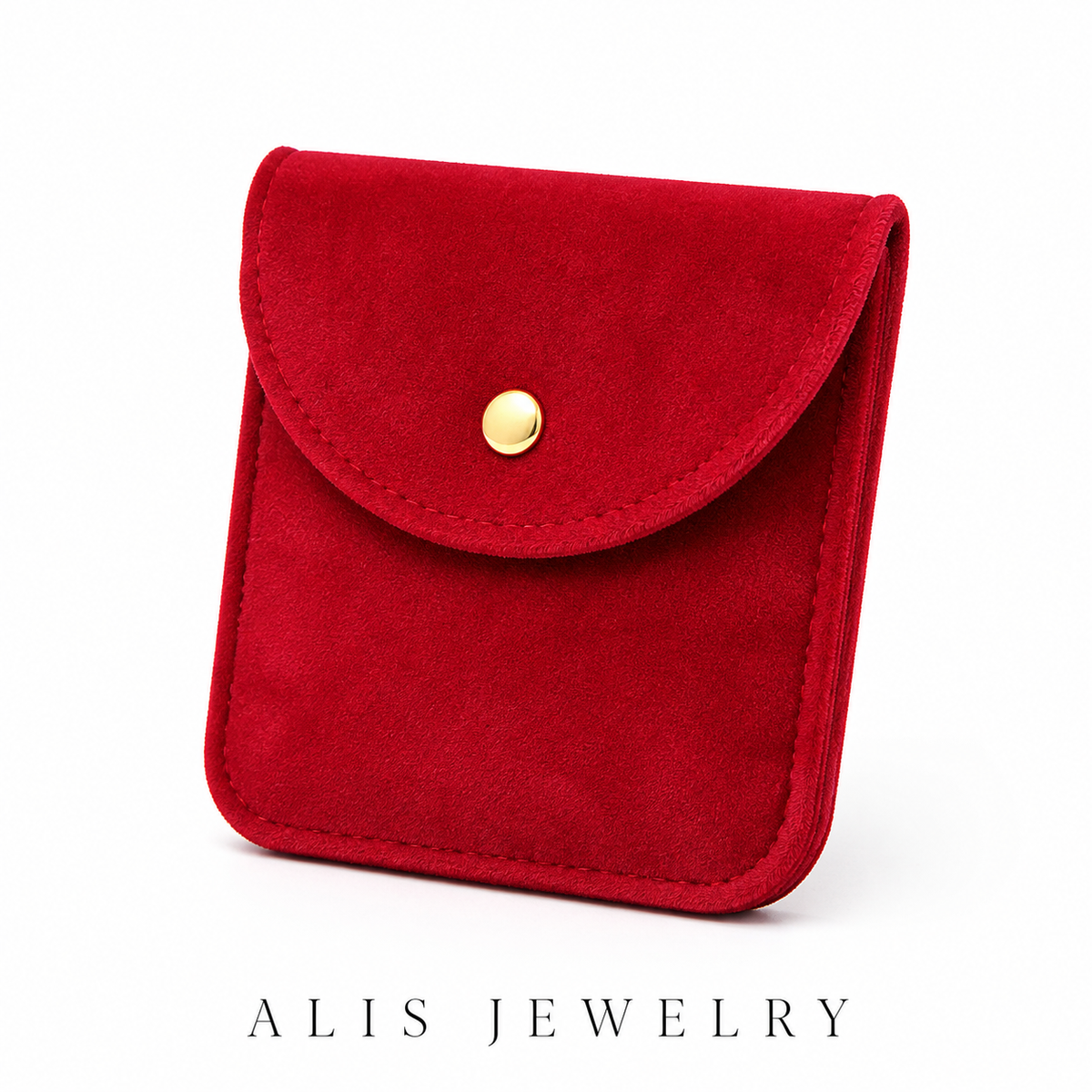 Pochette velours bijoux bouton pression - Alis Jewelry - fond blanc
