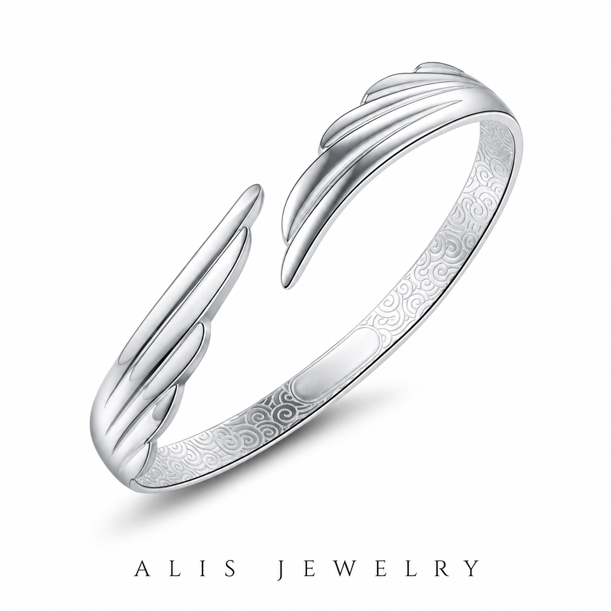 bracelet jonc aile d'ange argent 925 - Alis Jewelry - fond blanc