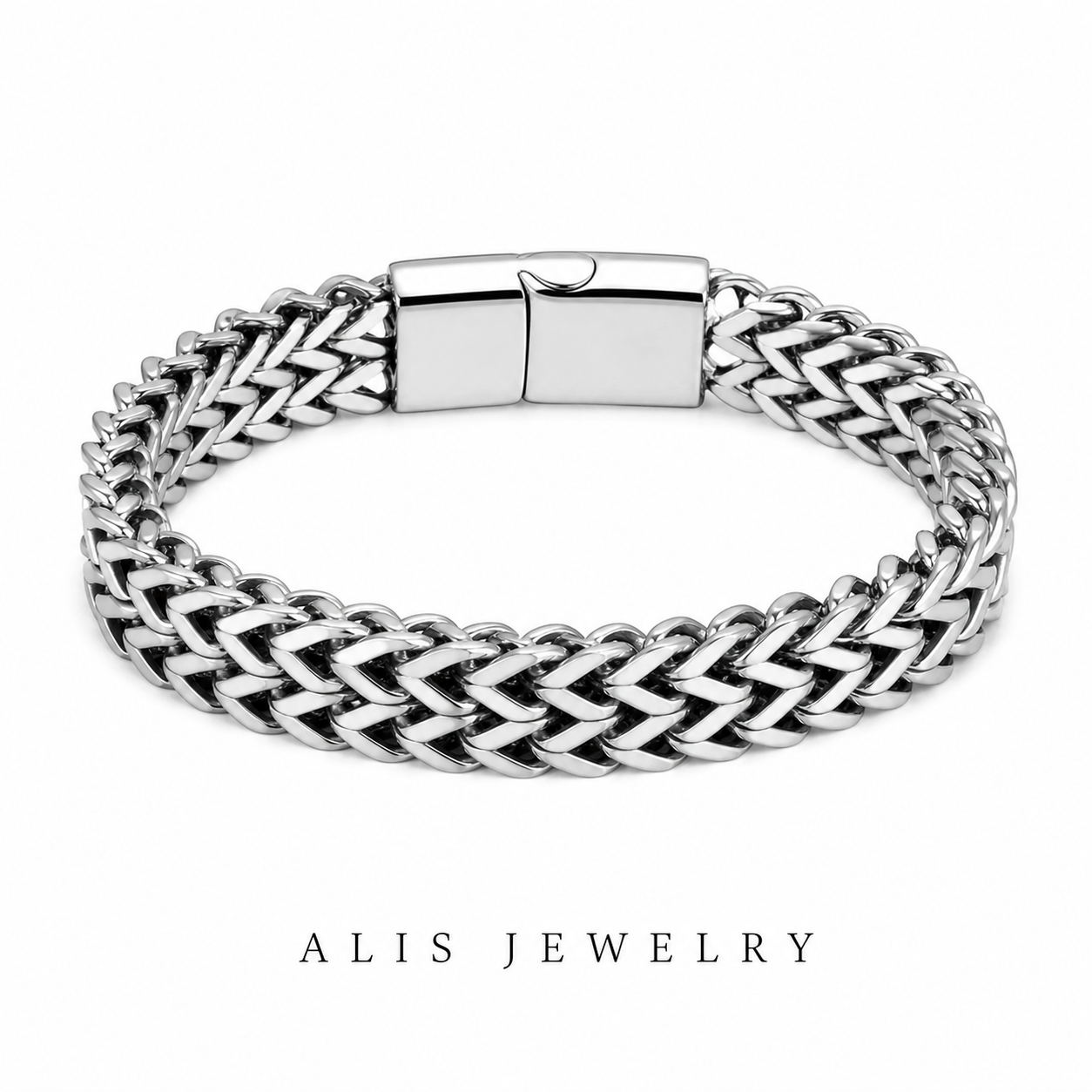 bracelet tressé magnétique acier inoxydable homme - Alis Jewelry - fond blanc