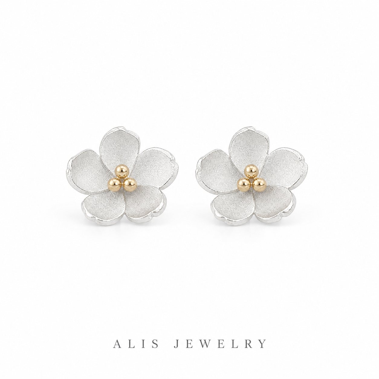 Boucles d'oreilles fleur argent 925 - Alis Jewelry - fond blanc