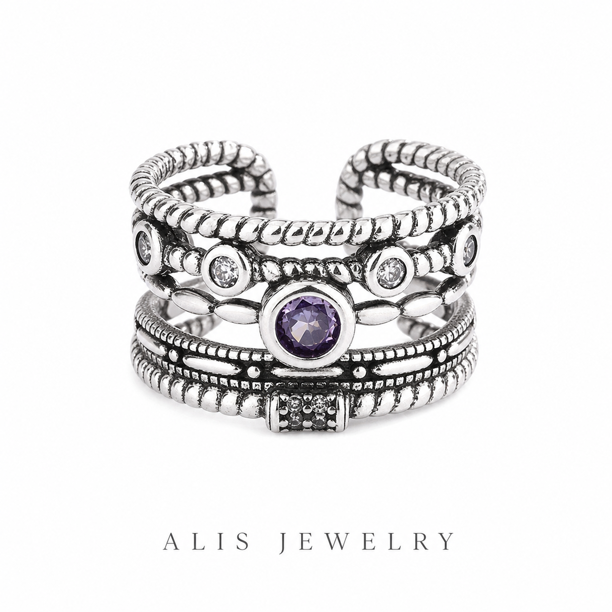bague rétro irrégulière argent 925 - Alis Jewelry - fond blanc