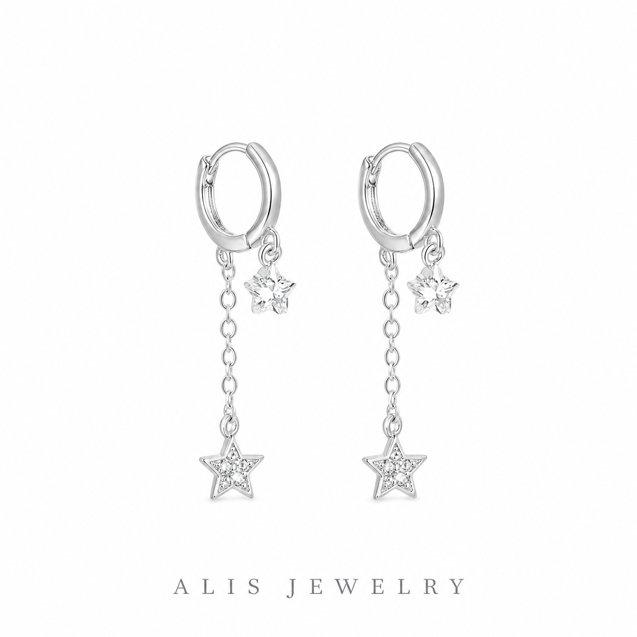 boucle d'oreille étoile pampilles argent 925 - Alis Jewelry - fond blanc