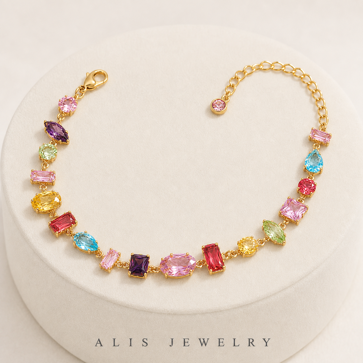 Parure arc-en-ciel plaqué or - Alis Jewelry - Bracelet plaqué or - sur support minéral