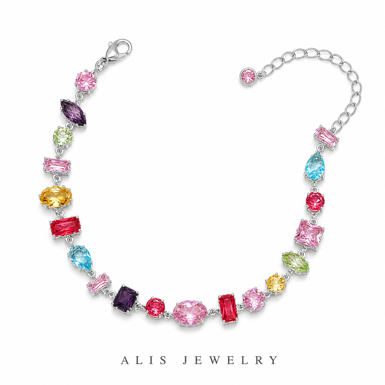 Parure arc-en-ciel plaqué or - Alis Jewelry - Bracelet argent 925 - fond blanc