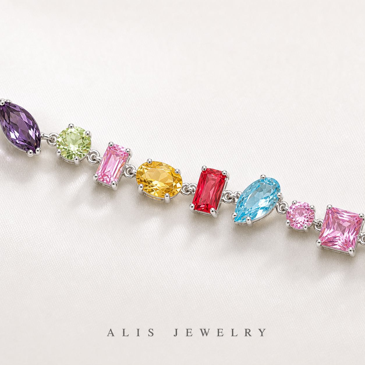 Parure arc-en-ciel plaqué or - Alis Jewelry - Bracelet argent 925 - gros plan / zoom