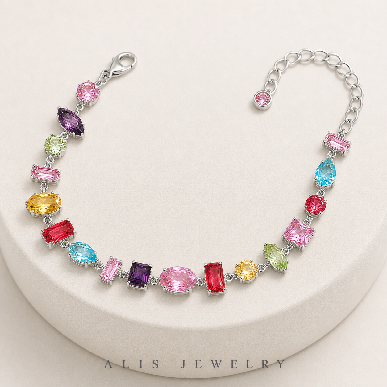 Parure arc-en-ciel plaqué or - Alis Jewelry - Bracelet argent 925 - sur support minéral