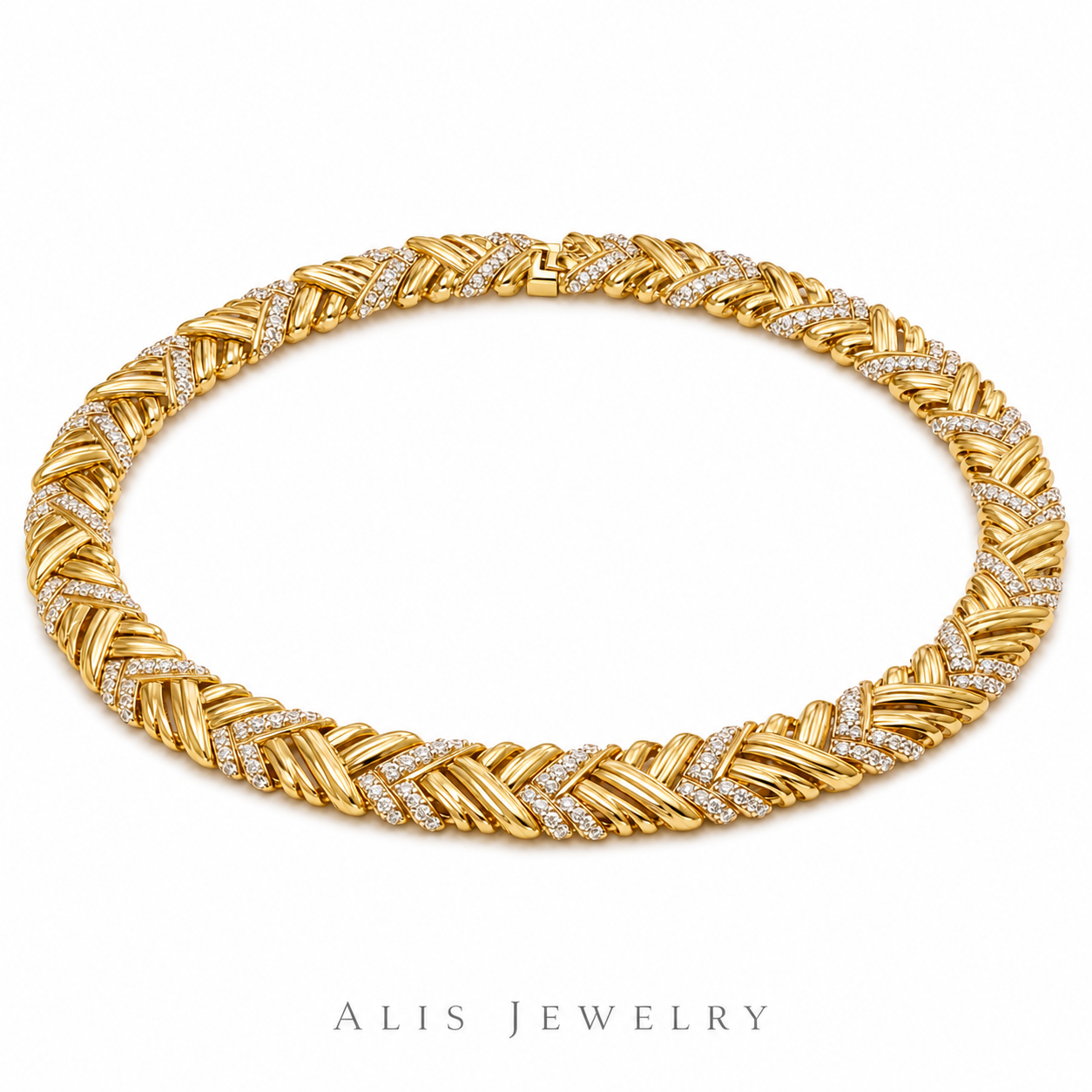 Parure nuptiale Dubaï plaqué or - Alis Jewelry - modèle Tressée - bracelet - fond blanc