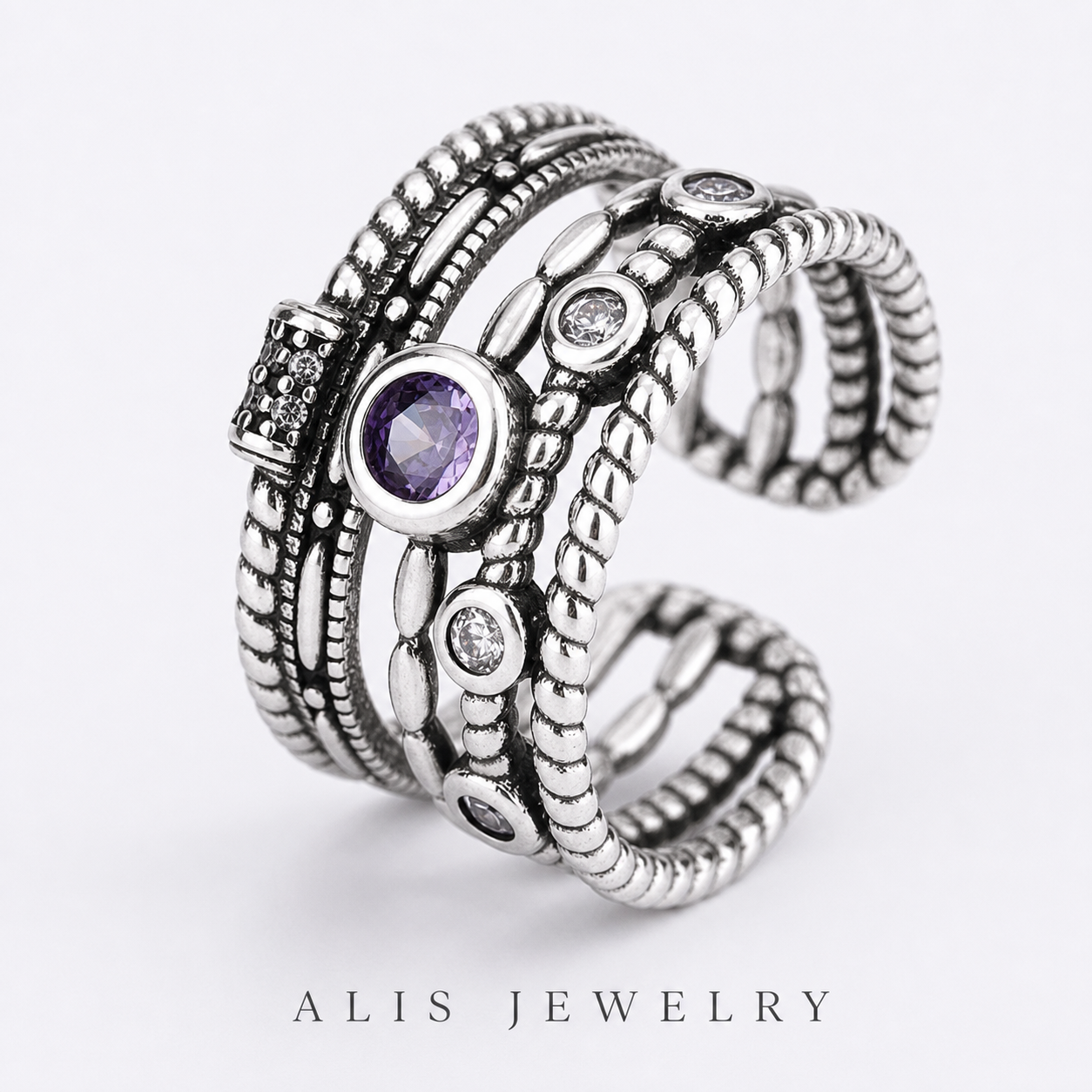 bague rétro irrégulière argent 925 - Alis Jewelry - gros plan / zoom