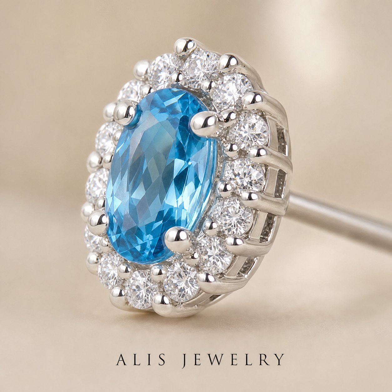 boucles d'oreilles fleur zircon bleu argent 925 - Alis Jewelry - gros plan / zoom