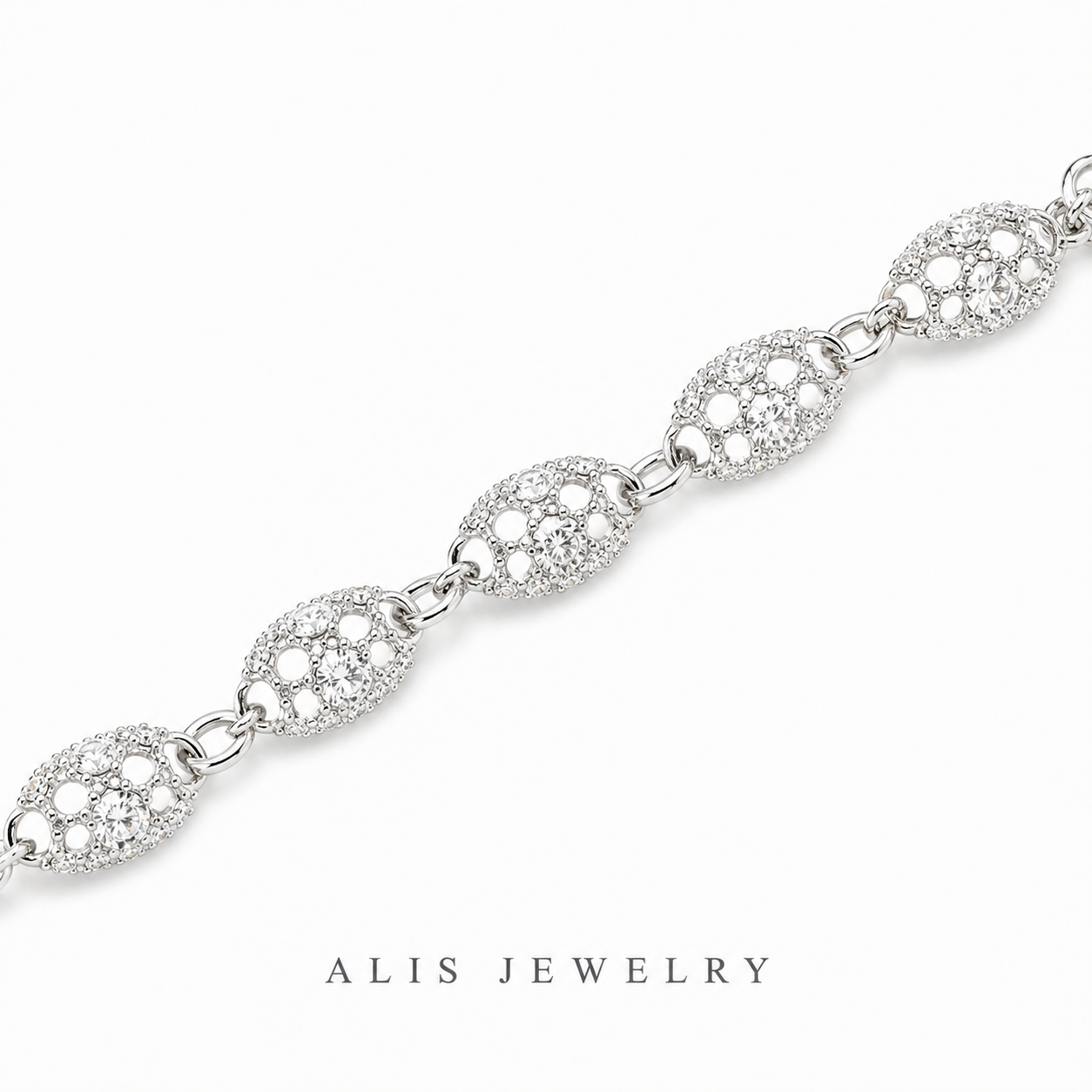 Bracelet chaîne géométrique zircon argent 925 - Alis Jewelry - gros plan / zoom