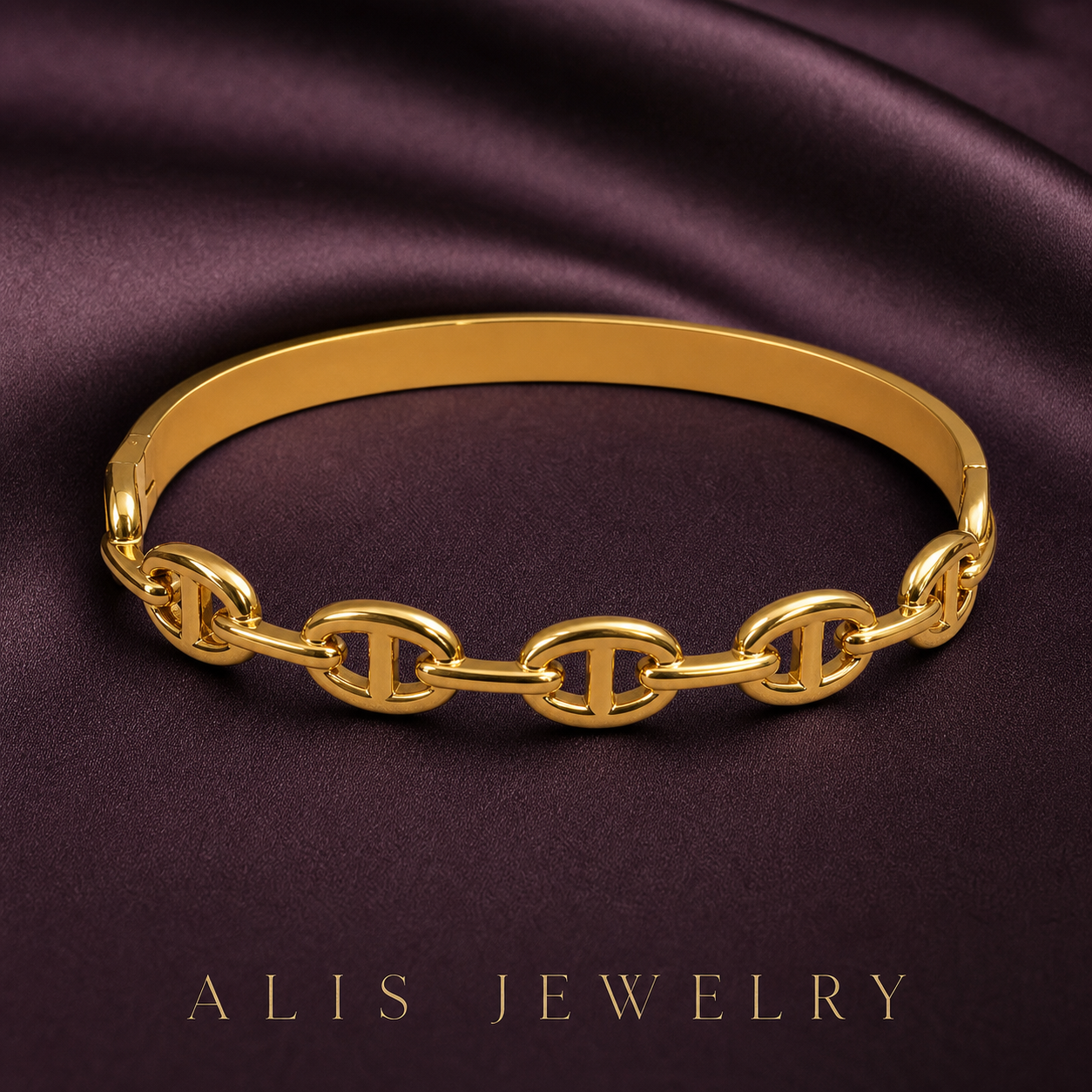 bracelet jonc bouton acier doré - Alis Jewelry - gros plan / zoom