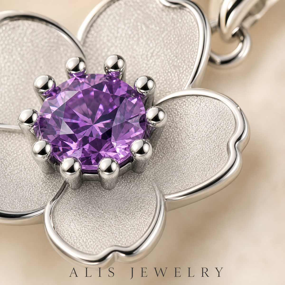 Collier fleur argent 925 - Alis Jewelry - gros plan / zoom