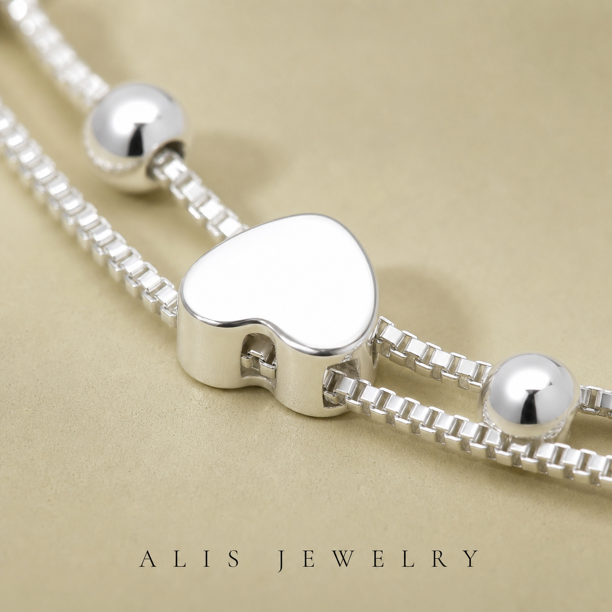 Bracelet chaîne cœur boule couple argent 925 - Alis Jewelry - gros plan / zoom