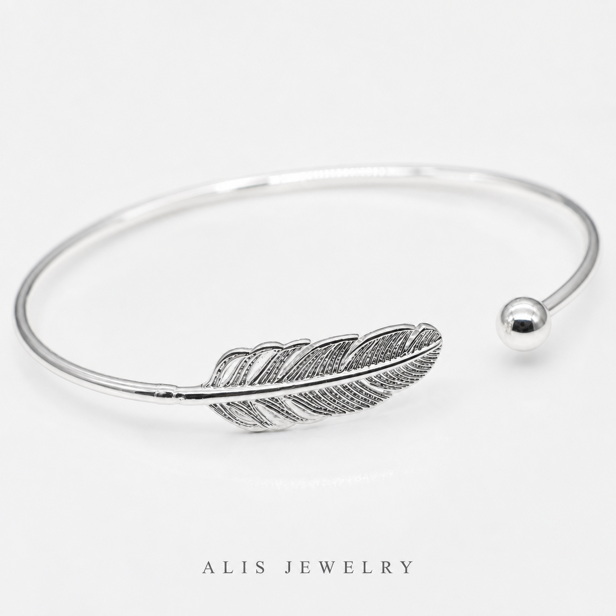 Bracelet manchette plume d'ange argent 925 - Alis Jewelry - gros plan / zoom