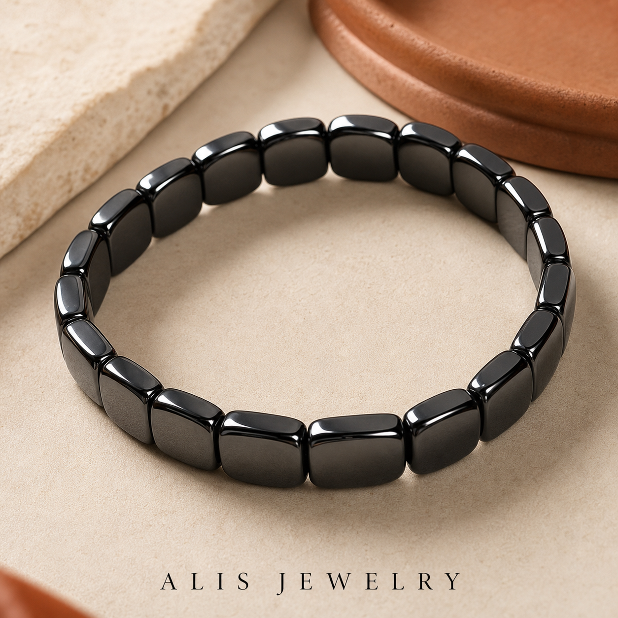 bracelet perles hématite homme - Alis Jewelry - gros plan / zoom