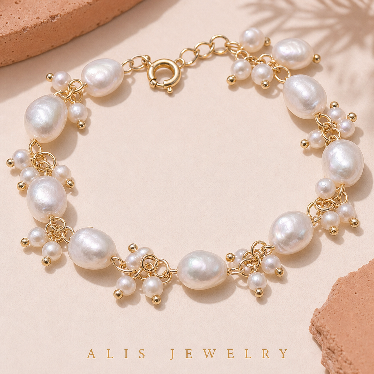 Bracelet perles baroques plaqué or - Alis Jewelry - gros plan / zoom