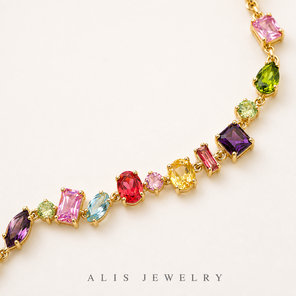 Parure arc-en-ciel plaqué or - Alis Jewelry - Collier plaqué or - gros plan / zoom
