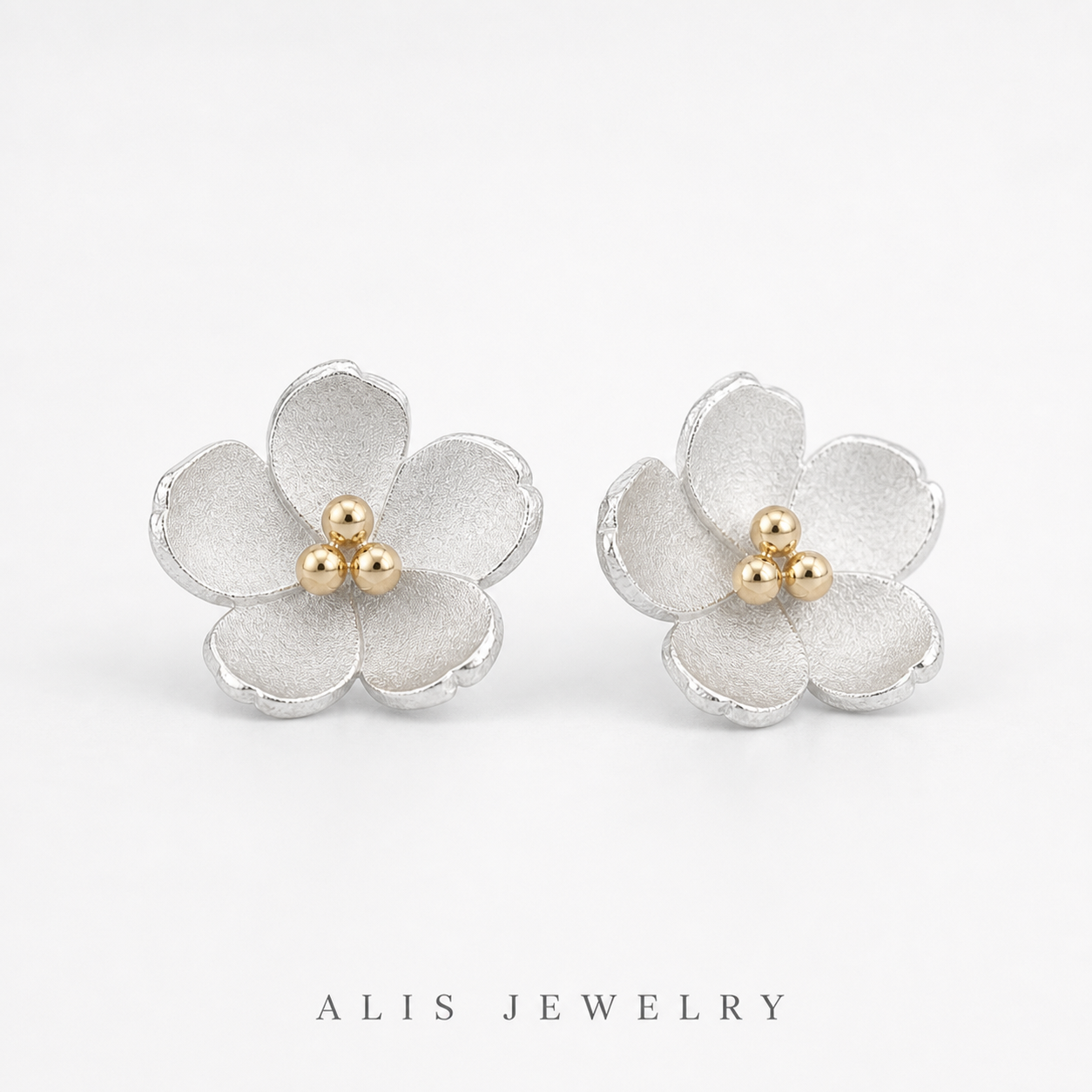 Boucles d'oreilles fleur argent 925 - Alis Jewelry - gros plan / zoom