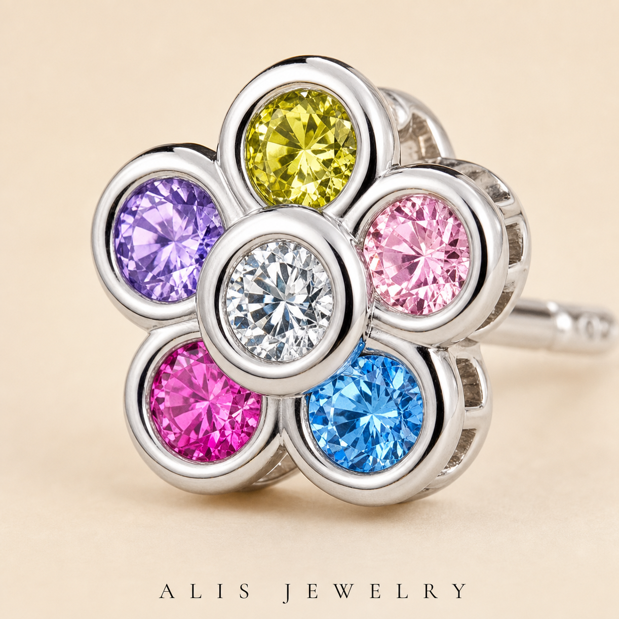 boucles d'oreilles zircon arc-en-ciel argent 925 - Alis Jewelry - gros plan / zoom