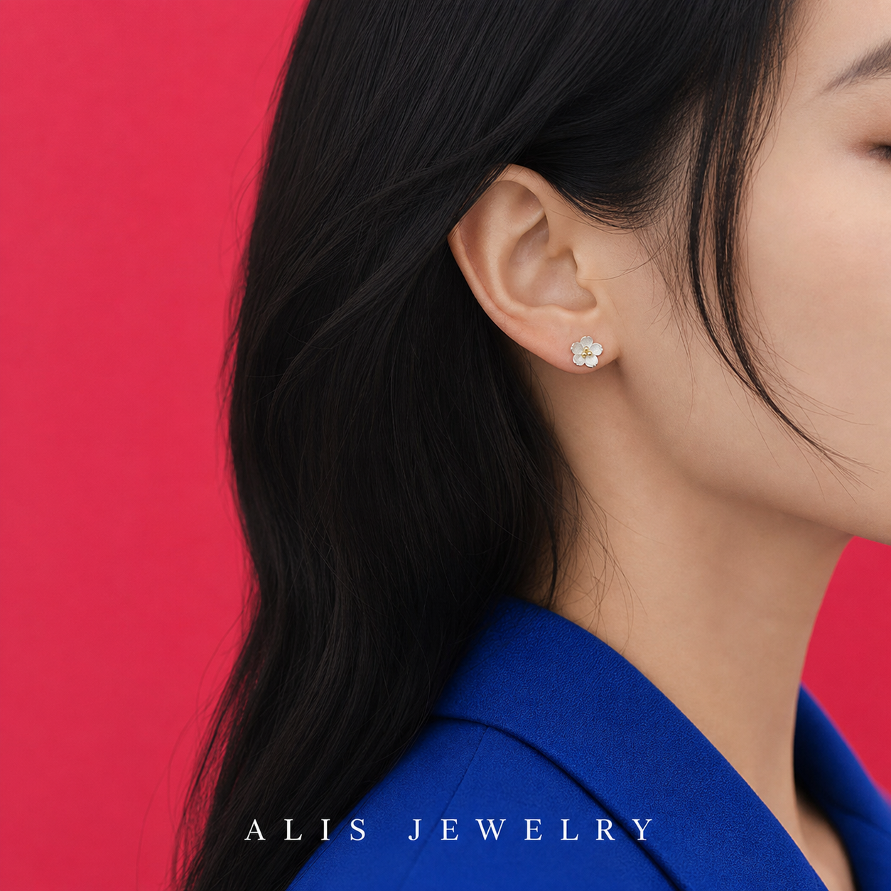 Boucles d'oreilles fleur argent 925 - Alis Jewelry - porté mannequin