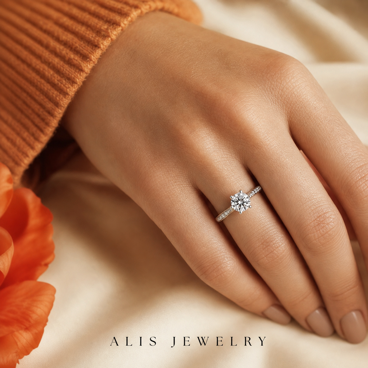 Bague solitaire zircon argent 925 - Alis Jewelry - porté mannequin