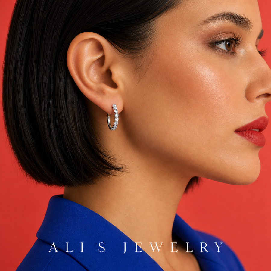 boucles d'oreilles zircon vintage - Alis Jewelry - porté mannequin