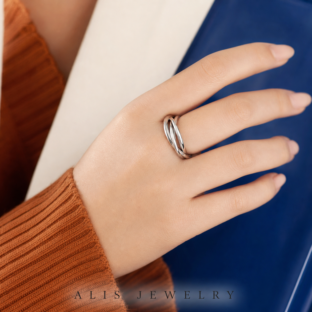 Bague trilogie argent 925 - Alis Jewelry - porté mannequin