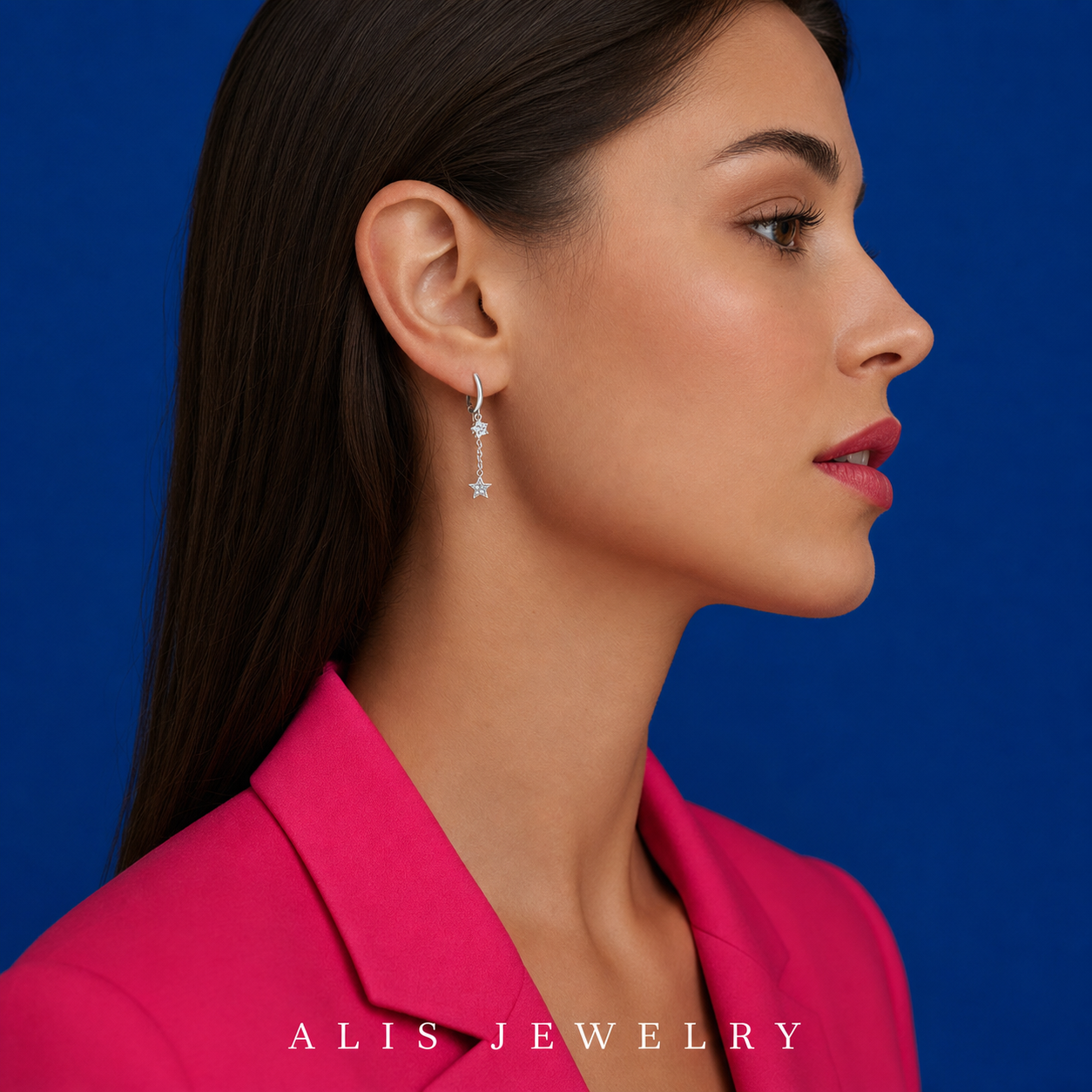 boucle d'oreille étoile pampilles argent 925 - Alis Jewelry - porté mannequin