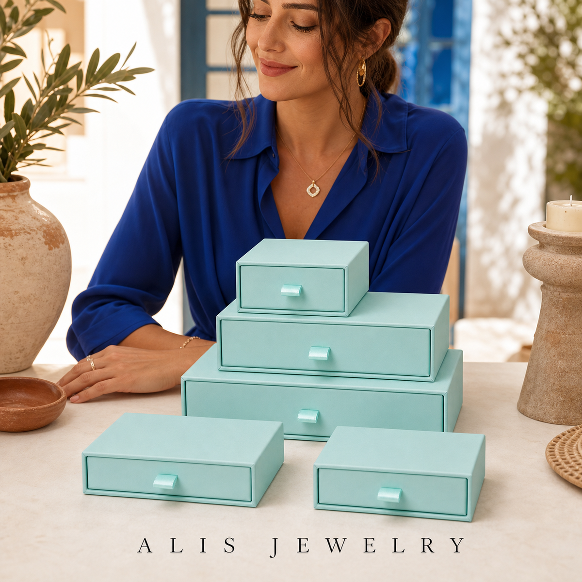 Lot de 5 boîtes de rangement bijoux - Alis Jewelry - porté mannequin