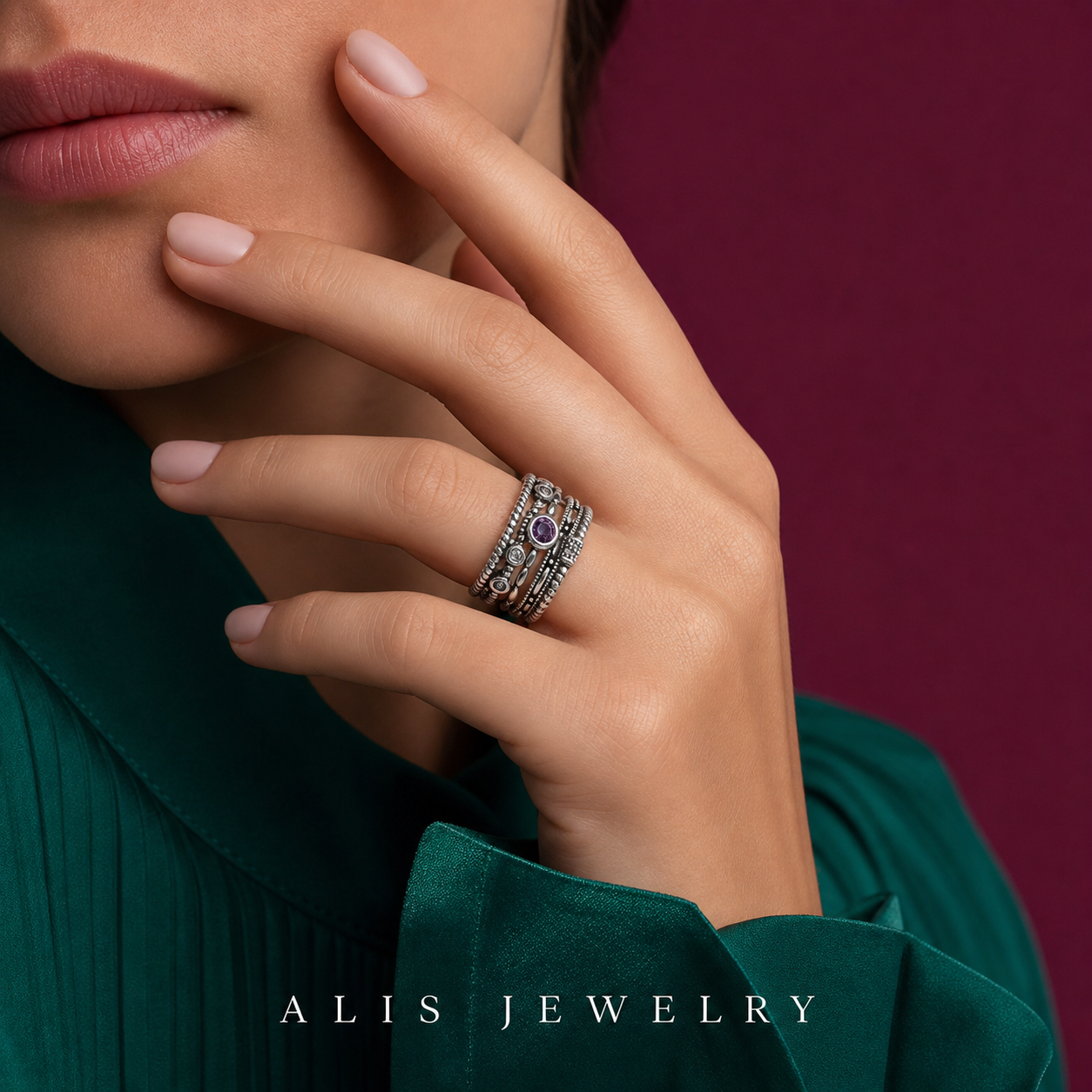 bague rétro irrégulière argent 925 - Alis Jewelry - porté mannequin