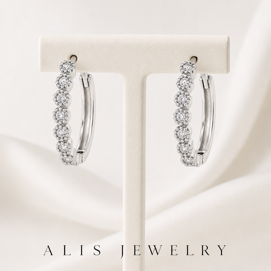 boucles d'oreilles zircon vintage - Alis Jewelry - sur support minéral