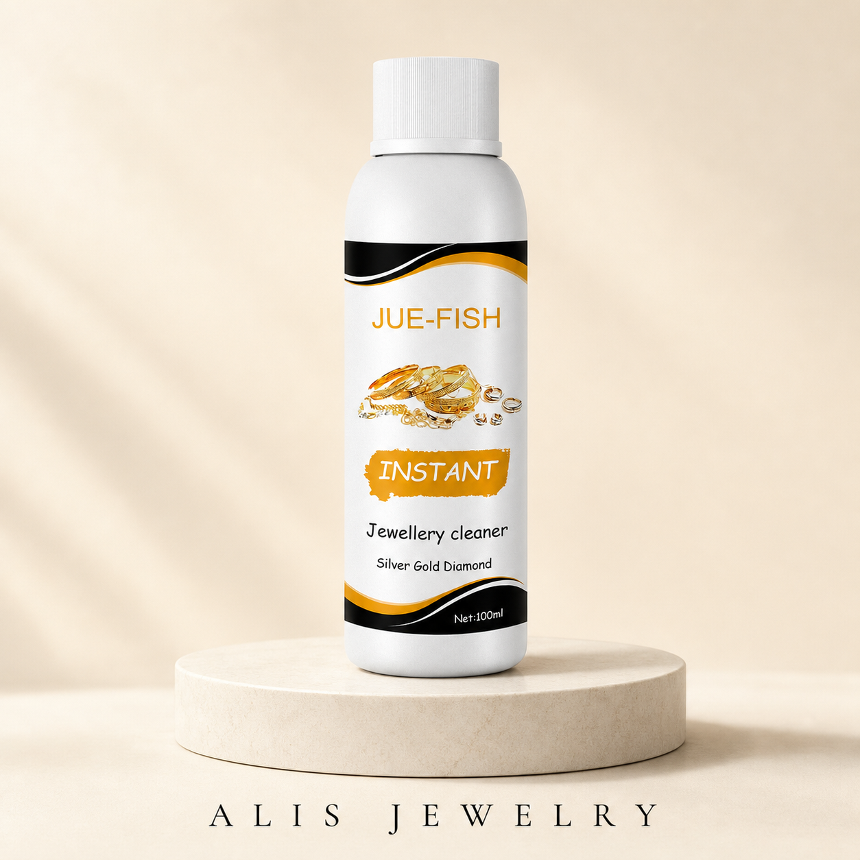 Liquide nettoyant bijoux ultrasons - Alis Jewelry - sur support minéral