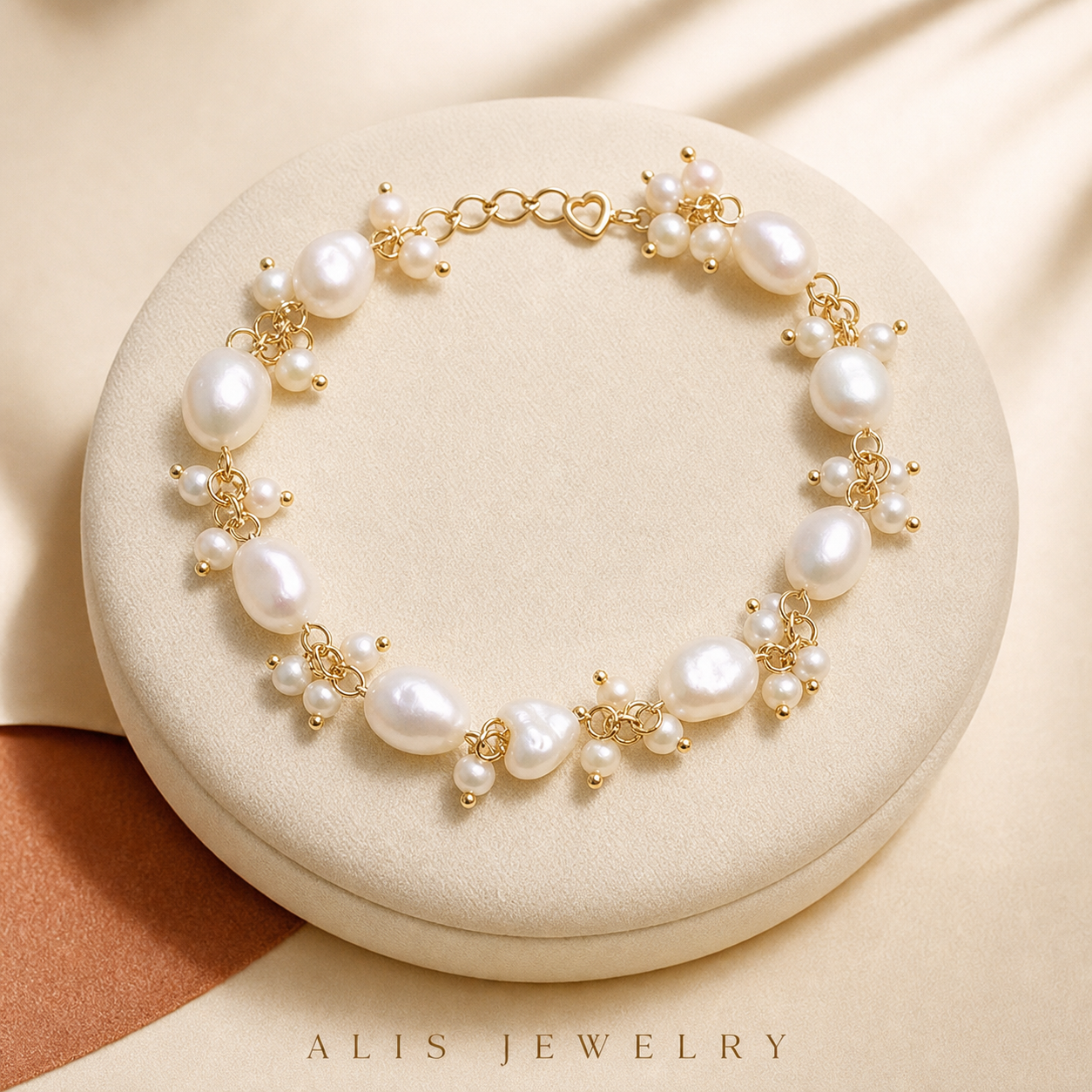 Bracelet perles baroques plaqué or - Alis Jewelry - sur support minéral
