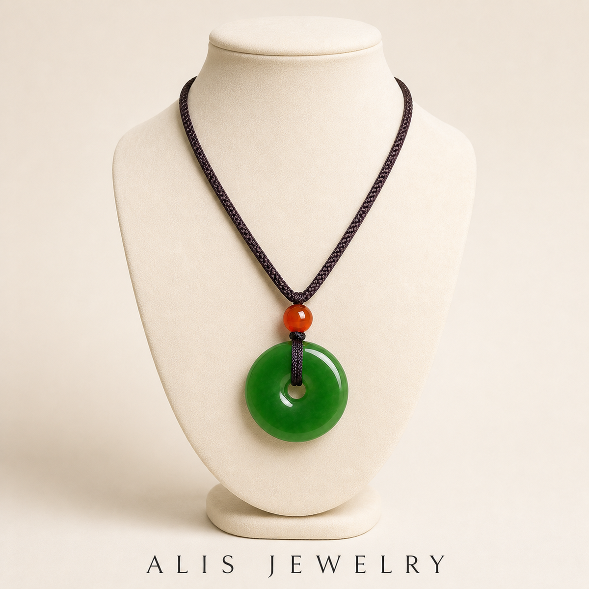 Collier pendentif jade naturel - Alis Jewelry - sur support minéral