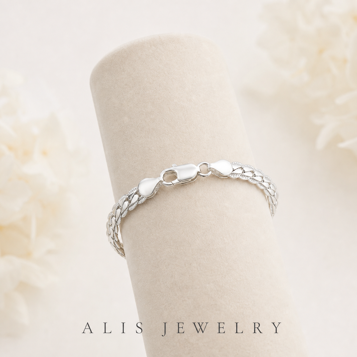 bracelet chaîne plate argent unisexe 6mm - Alis Jewelry - sur support minéral